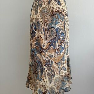 Vintage Blue and Cream Paisley Midi Skirt